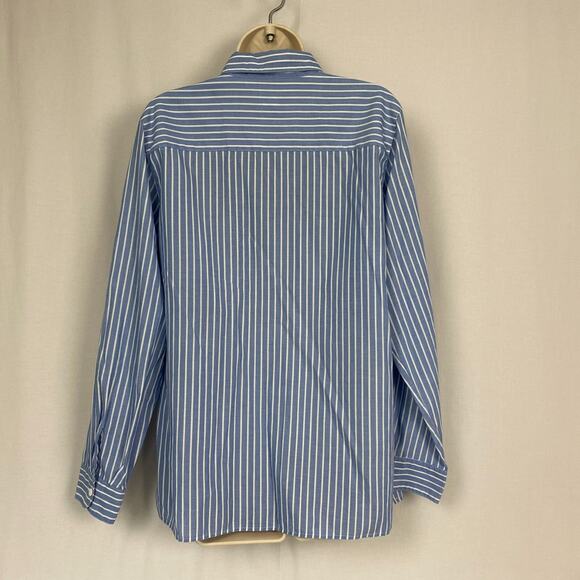 Foxcroft Wrinkle Free Button Up Top Womens 12 Striped Blue White Relaxed Soft - Picture 6 of 11
